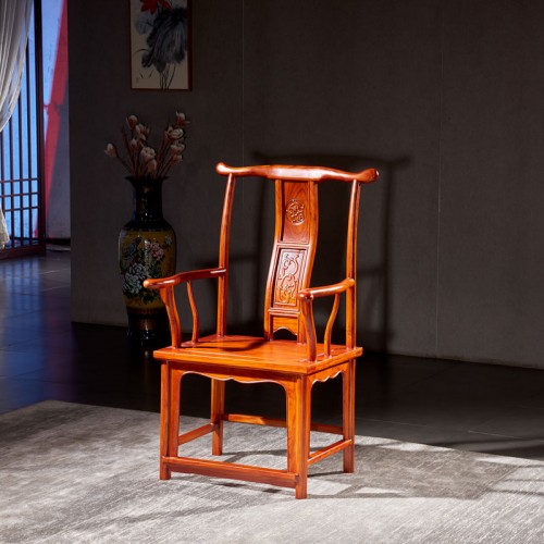 中式仿古雕花(huā)靠背扶手椅榆木(mù)餐椅08
