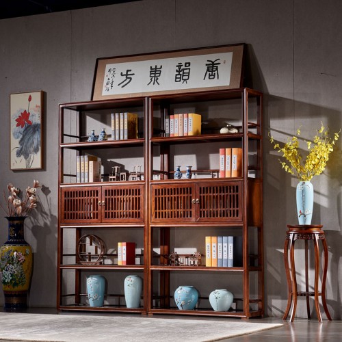 新中式簡約榆木(mù)書(shū)櫃書(shū)架04