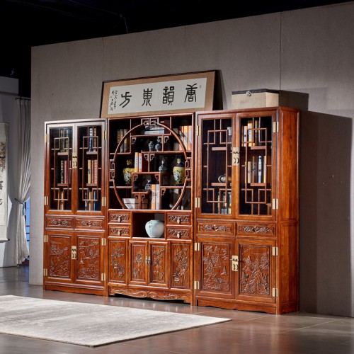榆木(mù)書(shū)櫃實木(mù)博古架組合家(jiā)具帶玻璃門(mén)書(shū)架書(shū)櫥06