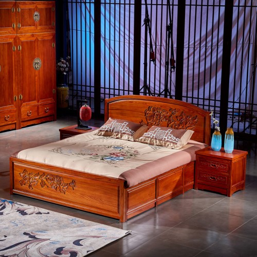 簡約中式榆木(mù)雙人(rén)床卧室家(jiā)具高(gāo)箱儲物(wù)儲物(wù)床09