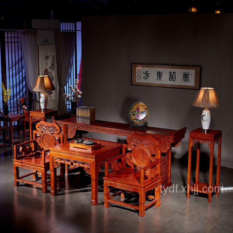 中式條案桌榆木(mù)方茶幾太師(shī)椅 04