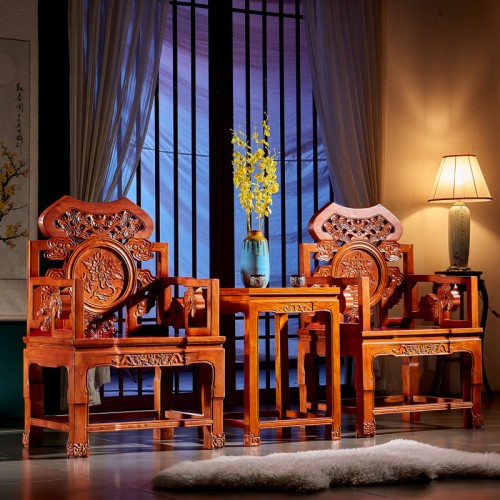 實木(mù)雕花(huā)靠背圈椅榆木(mù)太師(shī)椅三件(jiàn)套 06