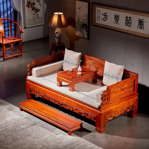 實木(mù)羅漢床新中式明(míng)清古典榆木(mù)箱式貴妃多(duō)功能(néng)沙發組合 08