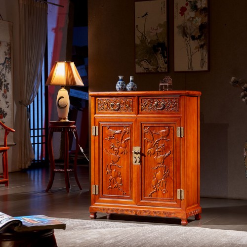 榆木(mù)中式雙開(kāi)門(mén)鞋櫃雕花(huā)儲物(wù)收納櫃13