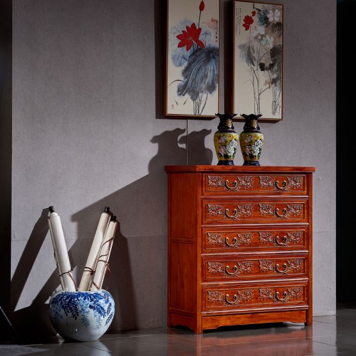 中式實木(mù)五鬥櫃榆木(mù)雕花(huā)收納櫃17