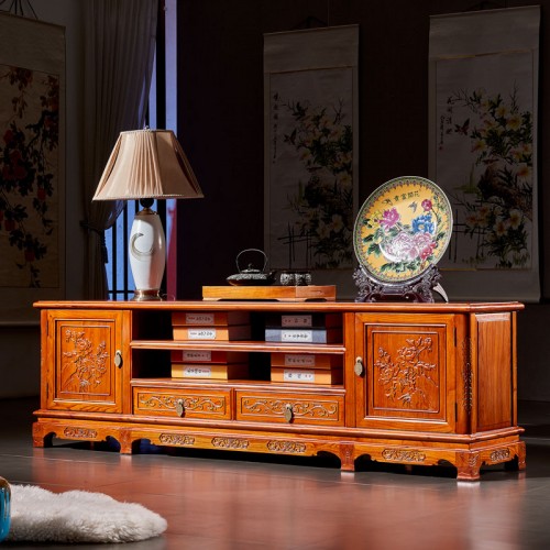 中式明(míng)清仿古榆木(mù)雙層電(diàn)視(shì)櫃古典雕花(huā)地(dì)櫃21