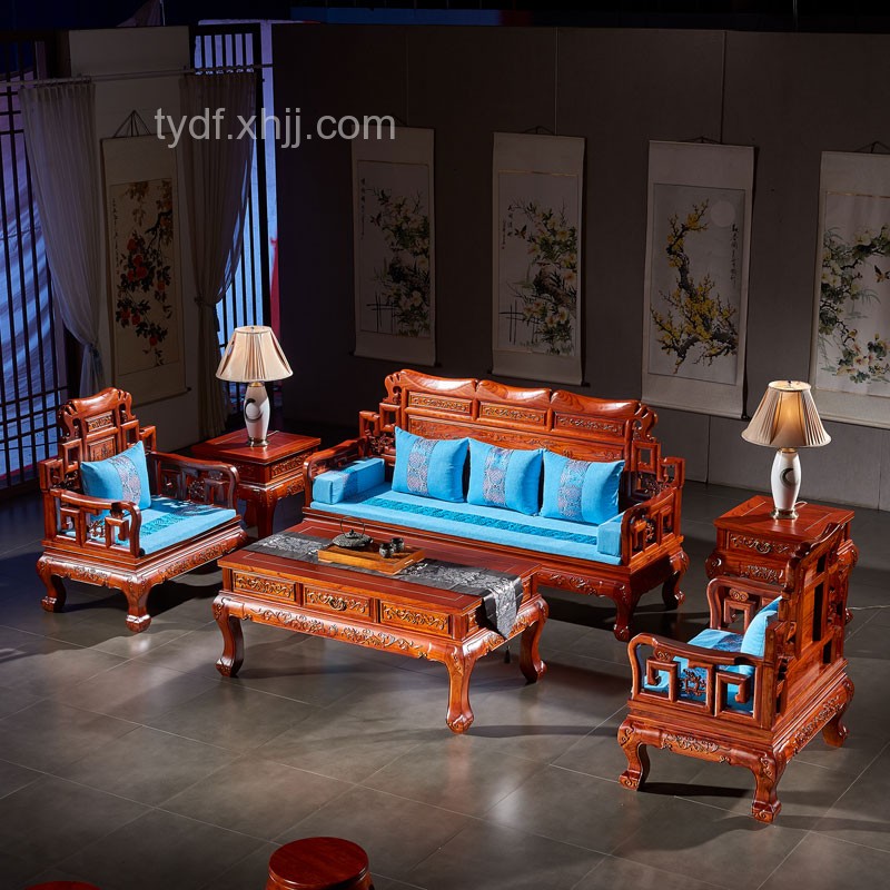 榆木(mù)客廳家(jiā)具中式古典實木(mù)沙發組合 23
